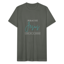 Load image into Gallery viewer, Praise Jesus (For He is Good) Unisex Jersey T-Shirt by Bella + Canvas - asphalt