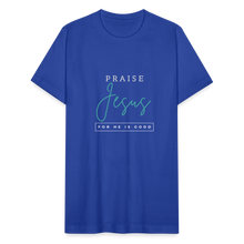 Load image into Gallery viewer, Praise Jesus (For He is Good) Unisex Jersey T-Shirt by Bella + Canvas - royal blue