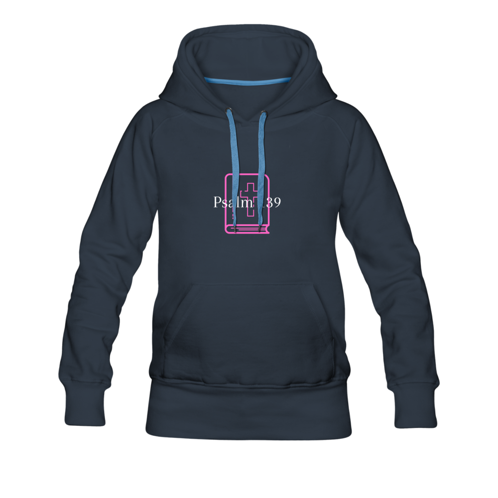 Psalm 139 (Pink & White) Women’s Premium Hoodie - navy