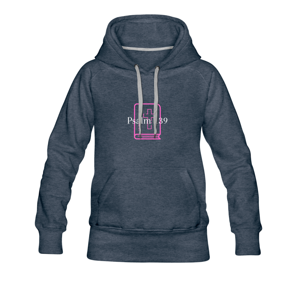 Psalm 139 (Pink & White) Women’s Premium Hoodie - heather denim