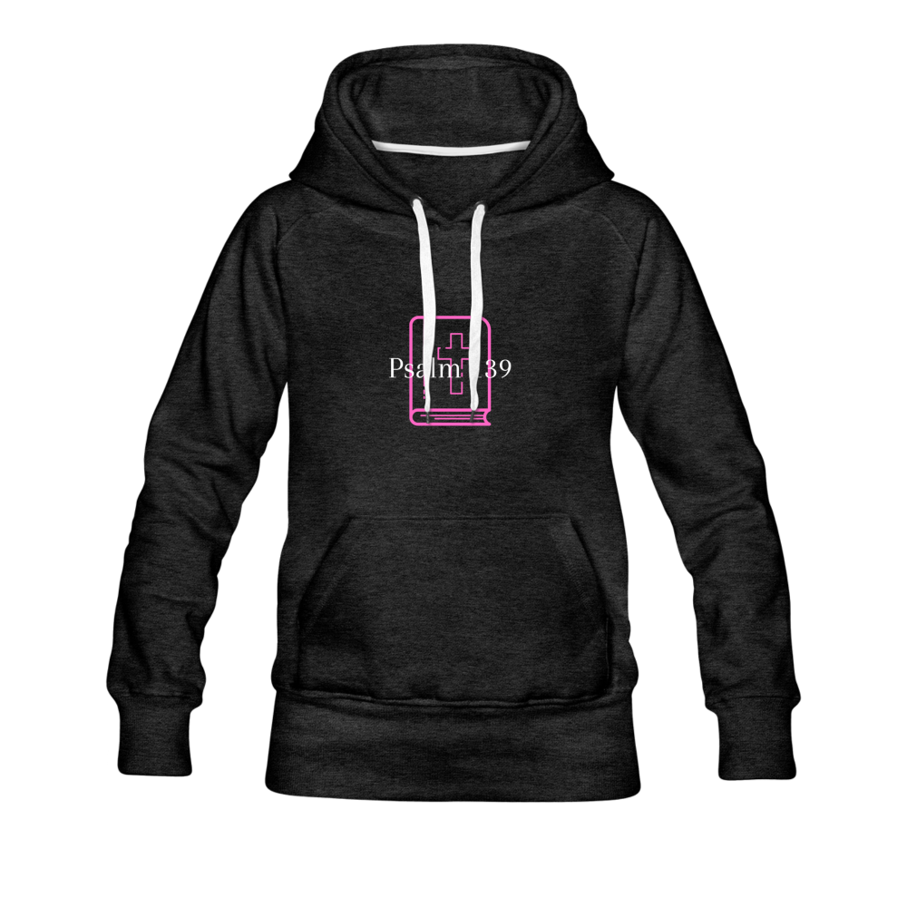 Psalm 139 (Pink & White) Women’s Premium Hoodie - charcoal gray