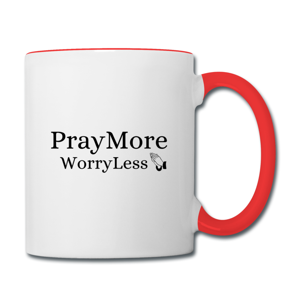 PrayMore WorryLess Contrast Coffee Mug - white/red