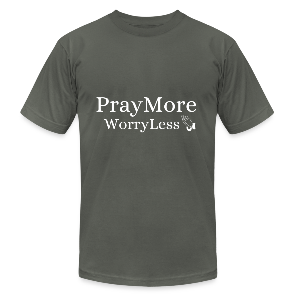 PrayMore WorryLess Unisex Jersey T-Shirt by Bella + Canvas - asphalt