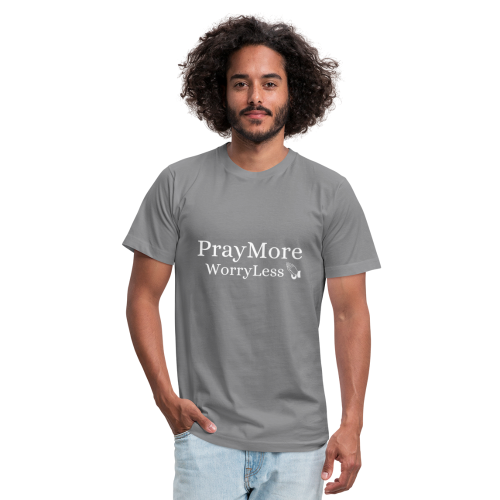 PrayMore WorryLess Unisex Jersey T-Shirt by Bella + Canvas - slate