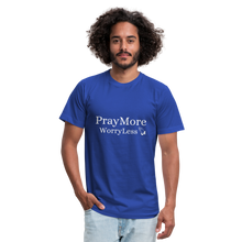 Load image into Gallery viewer, PrayMore WorryLess Unisex Jersey T-Shirt by Bella + Canvas - royal blue
