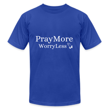 Load image into Gallery viewer, PrayMore WorryLess Unisex Jersey T-Shirt by Bella + Canvas - royal blue
