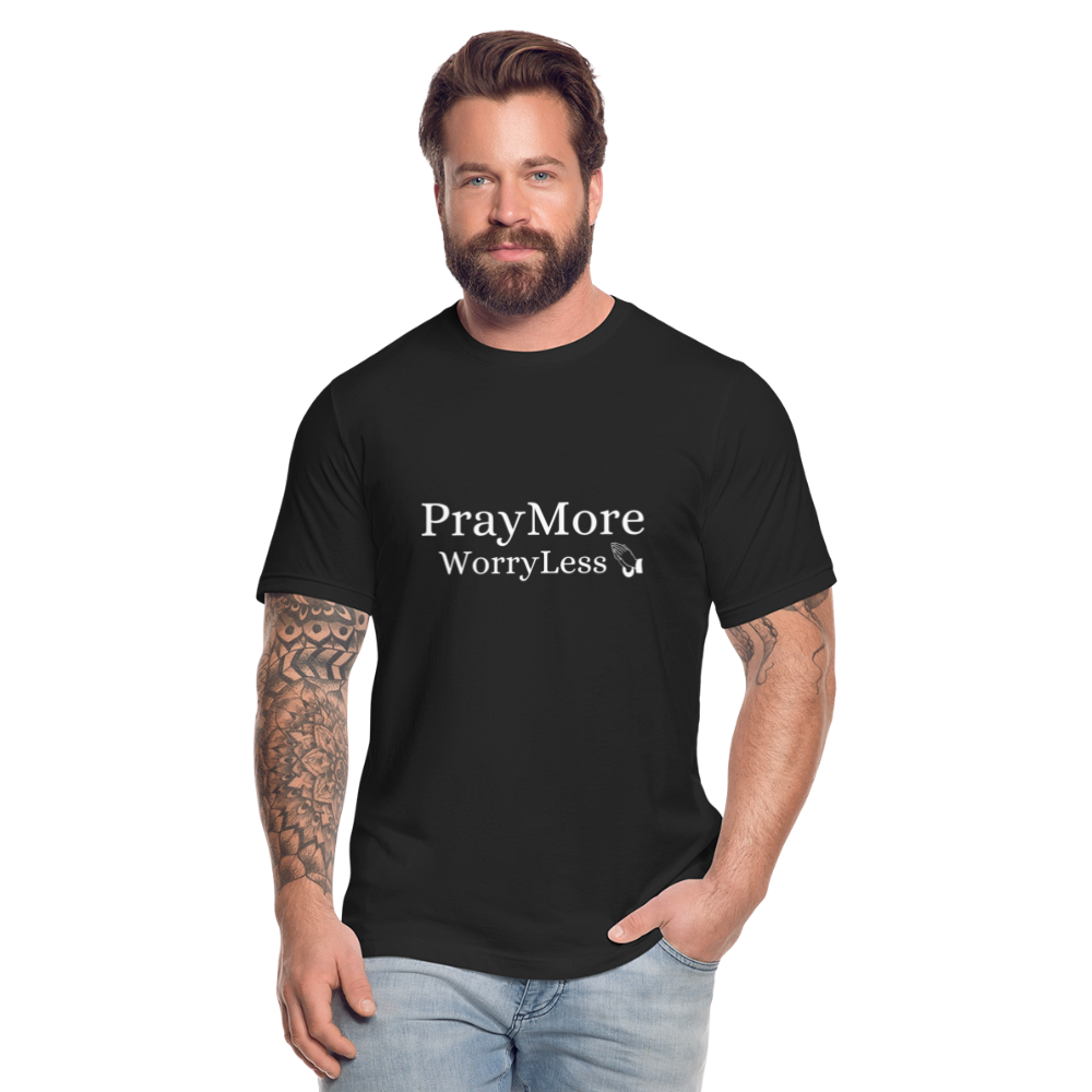 PrayMore WorryLess Unisex Jersey T-Shirt by Bella + Canvas - black