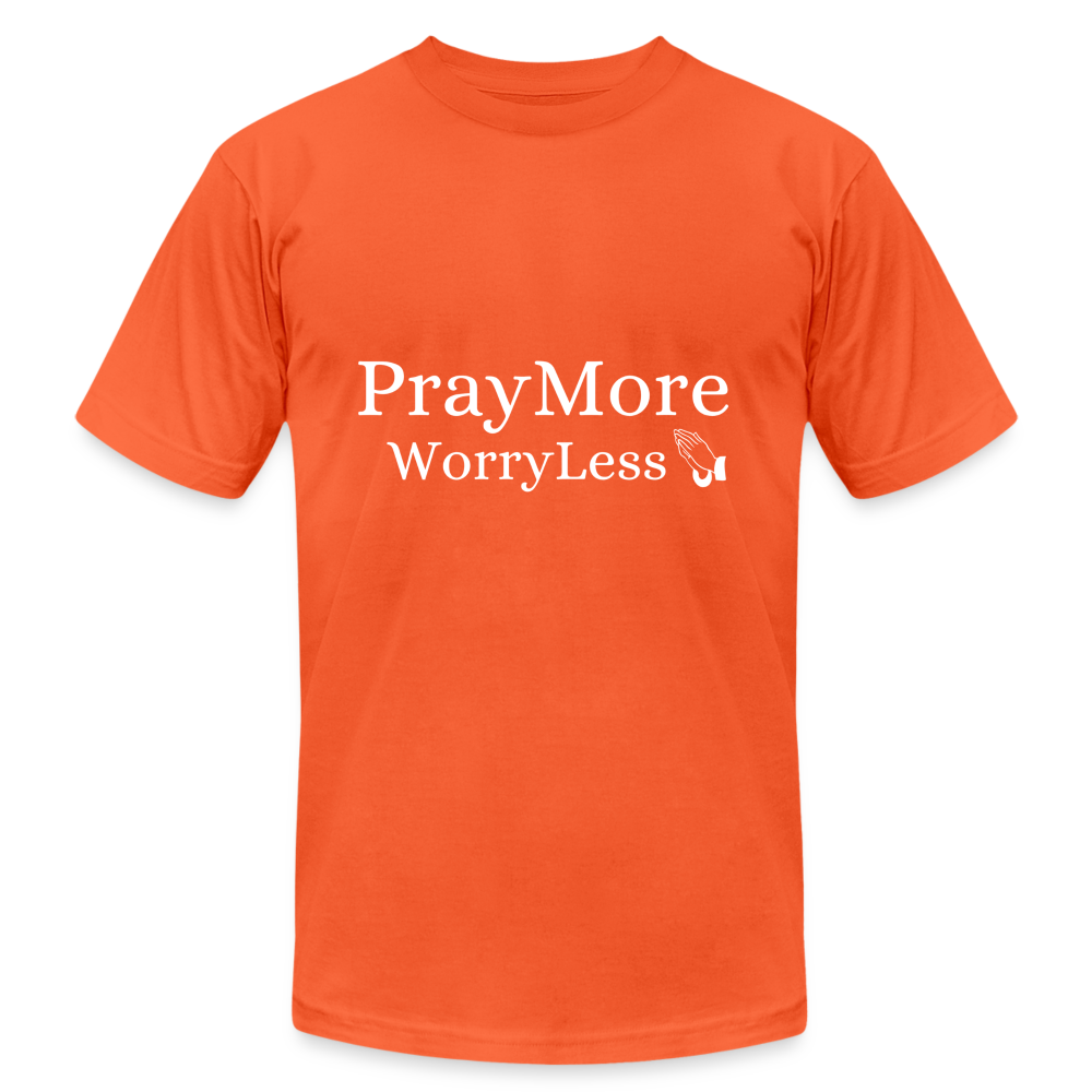 PrayMore WorryLess Unisex Jersey T-Shirt by Bella + Canvas - orange