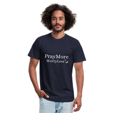 Load image into Gallery viewer, PrayMore WorryLess Unisex Jersey T-Shirt by Bella + Canvas - navy
