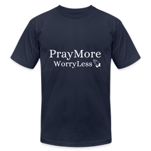 Load image into Gallery viewer, PrayMore WorryLess Unisex Jersey T-Shirt by Bella + Canvas - navy
