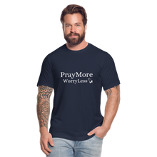 Load image into Gallery viewer, PrayMore WorryLess Unisex Jersey T-Shirt by Bella + Canvas - navy
