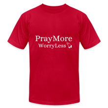 Load image into Gallery viewer, PrayMore WorryLess Unisex Jersey T-Shirt by Bella + Canvas - red
