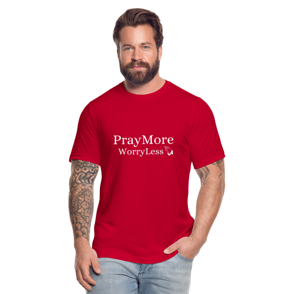 PrayMore WorryLess Unisex Jersey T-Shirt by Bella + Canvas - red