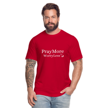 Load image into Gallery viewer, PrayMore WorryLess Unisex Jersey T-Shirt by Bella + Canvas - red
