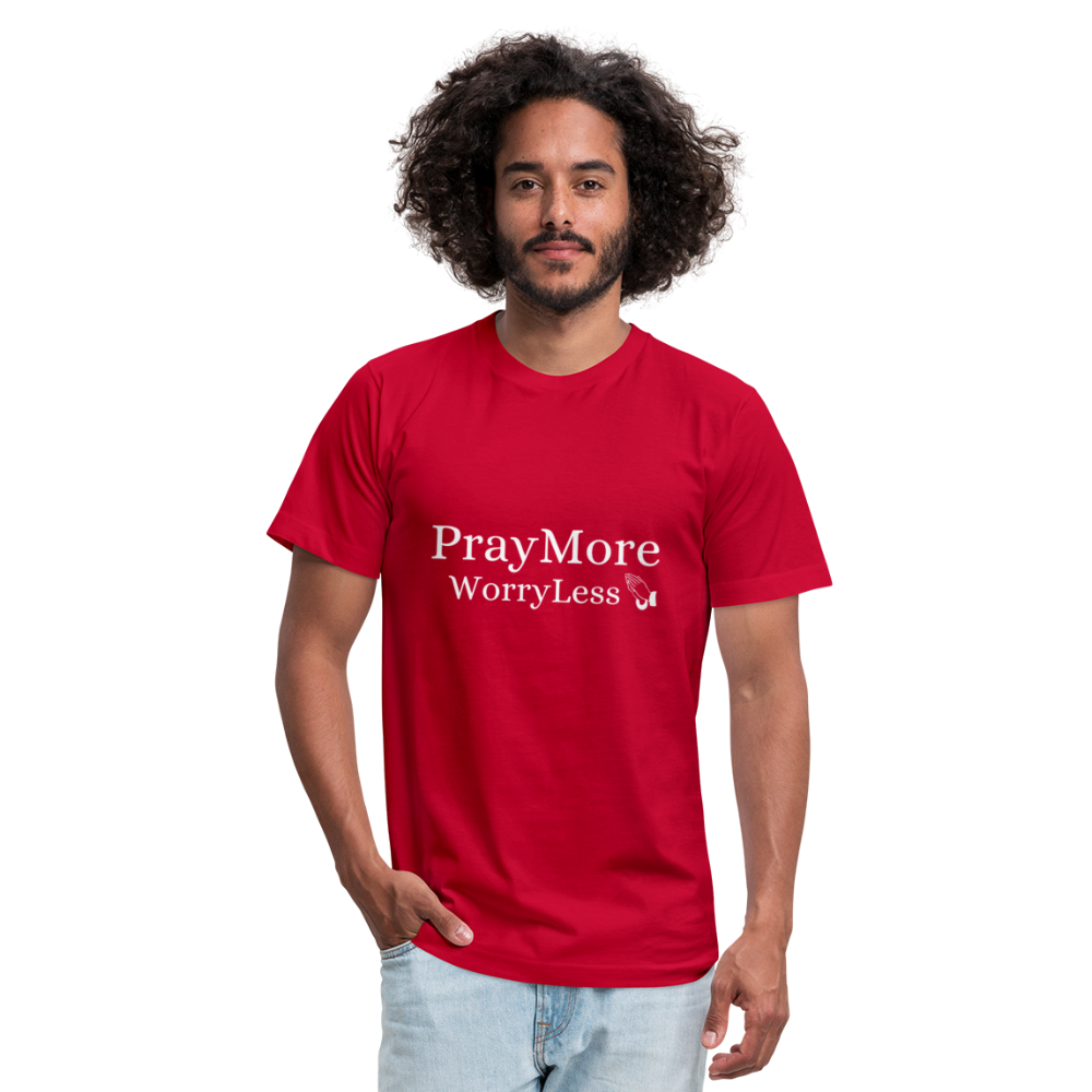 PrayMore WorryLess Unisex Jersey T-Shirt by Bella + Canvas - red