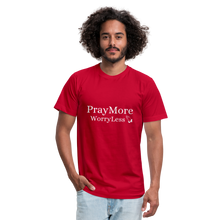 Load image into Gallery viewer, PrayMore WorryLess Unisex Jersey T-Shirt by Bella + Canvas - red
