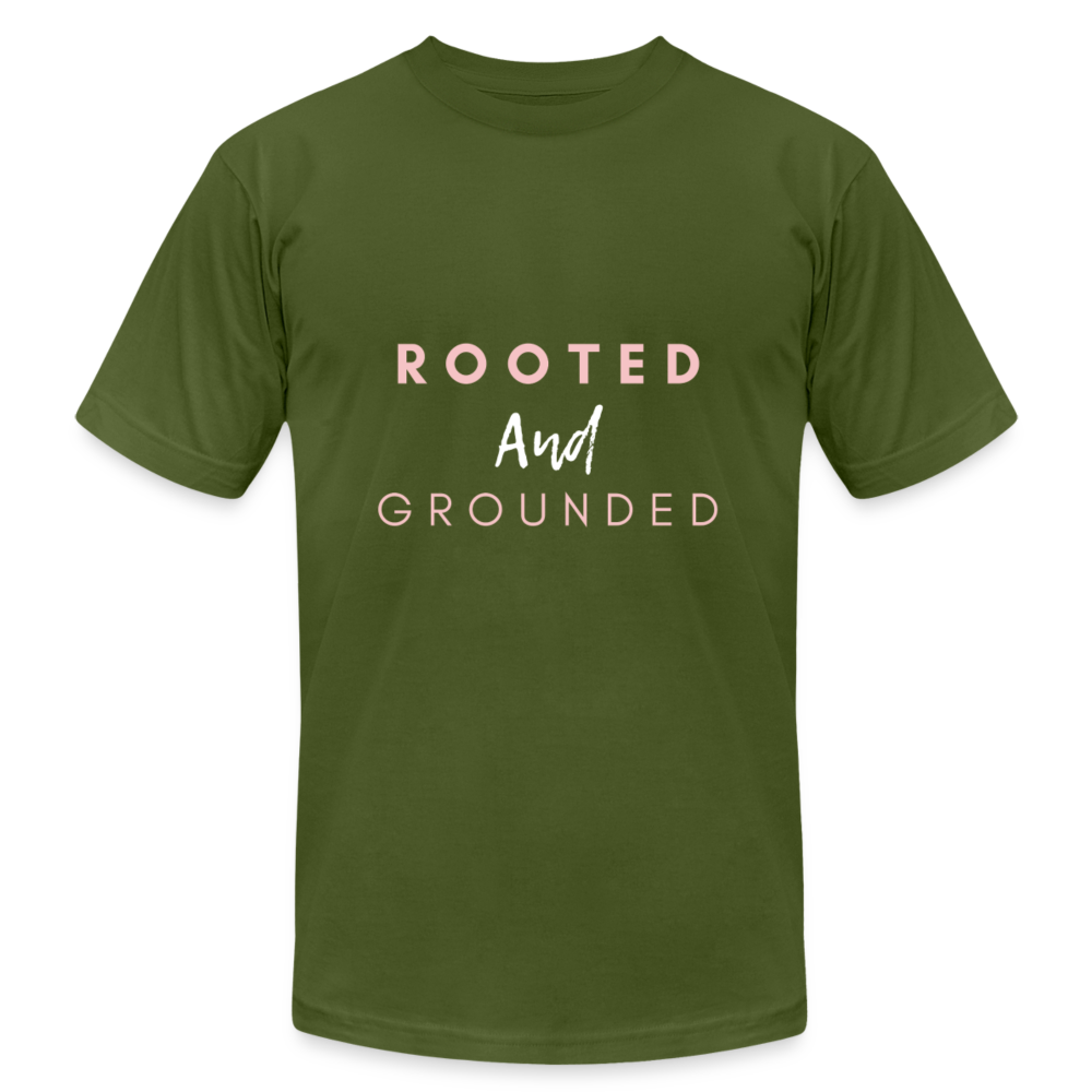 Rooted and Grounded Unisex Jersey T-Shirt by Bella + Canvas - olive