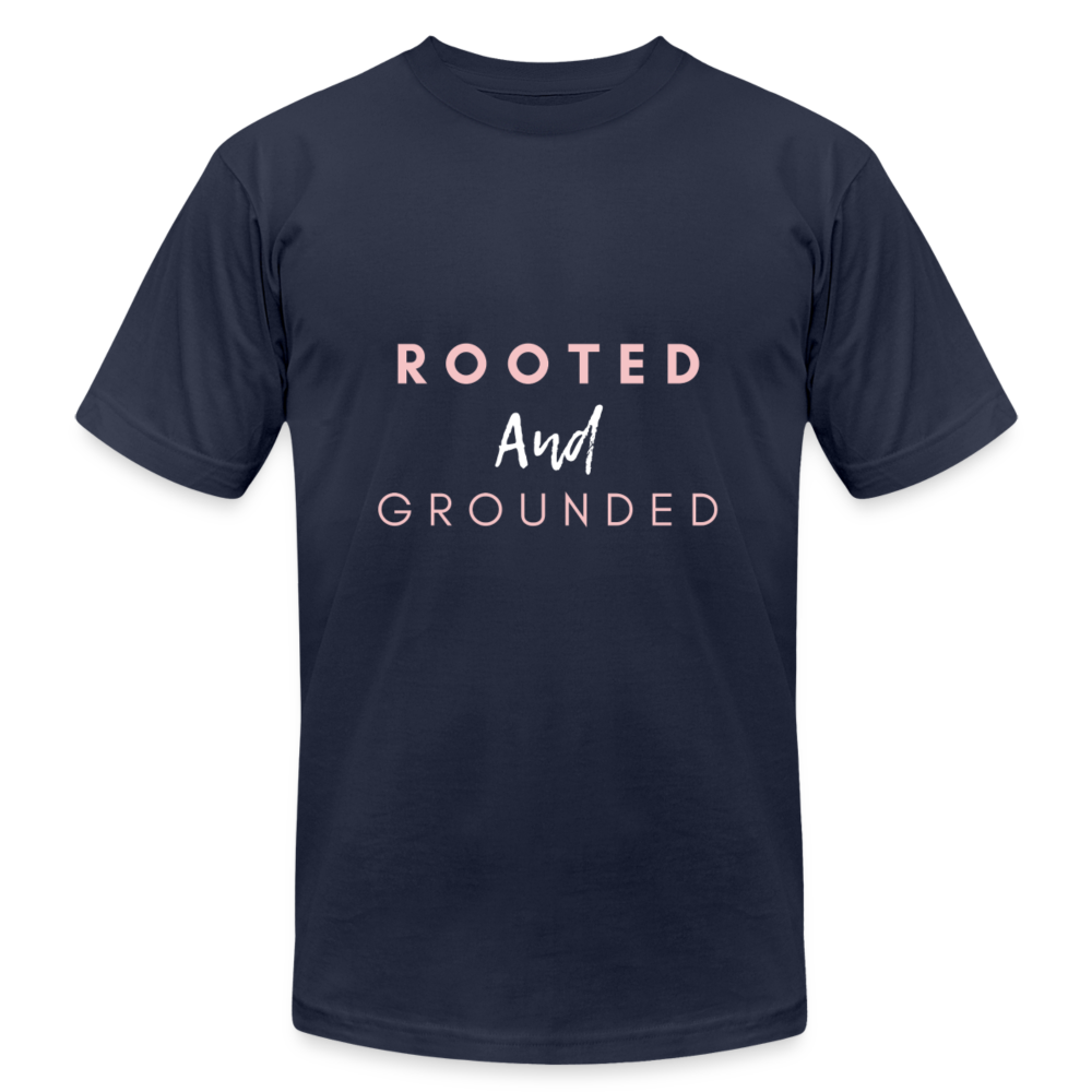 Rooted and Grounded Unisex Jersey T-Shirt by Bella + Canvas - navy