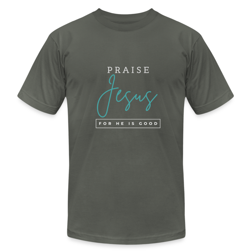 Praise Jesus (For He is Good) Unisex Jersey T-Shirt by Bella + Canvas - asphalt