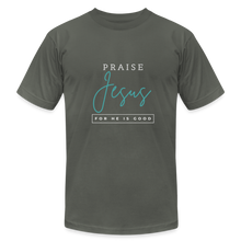 Load image into Gallery viewer, Praise Jesus (For He is Good) Unisex Jersey T-Shirt by Bella + Canvas - asphalt
