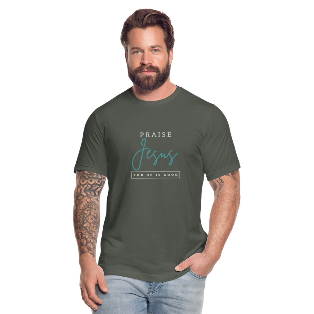 Praise Jesus (For He is Good) Unisex Jersey T-Shirt by Bella + Canvas - asphalt