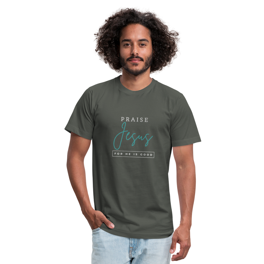 Praise Jesus (For He is Good) Unisex Jersey T-Shirt by Bella + Canvas - asphalt