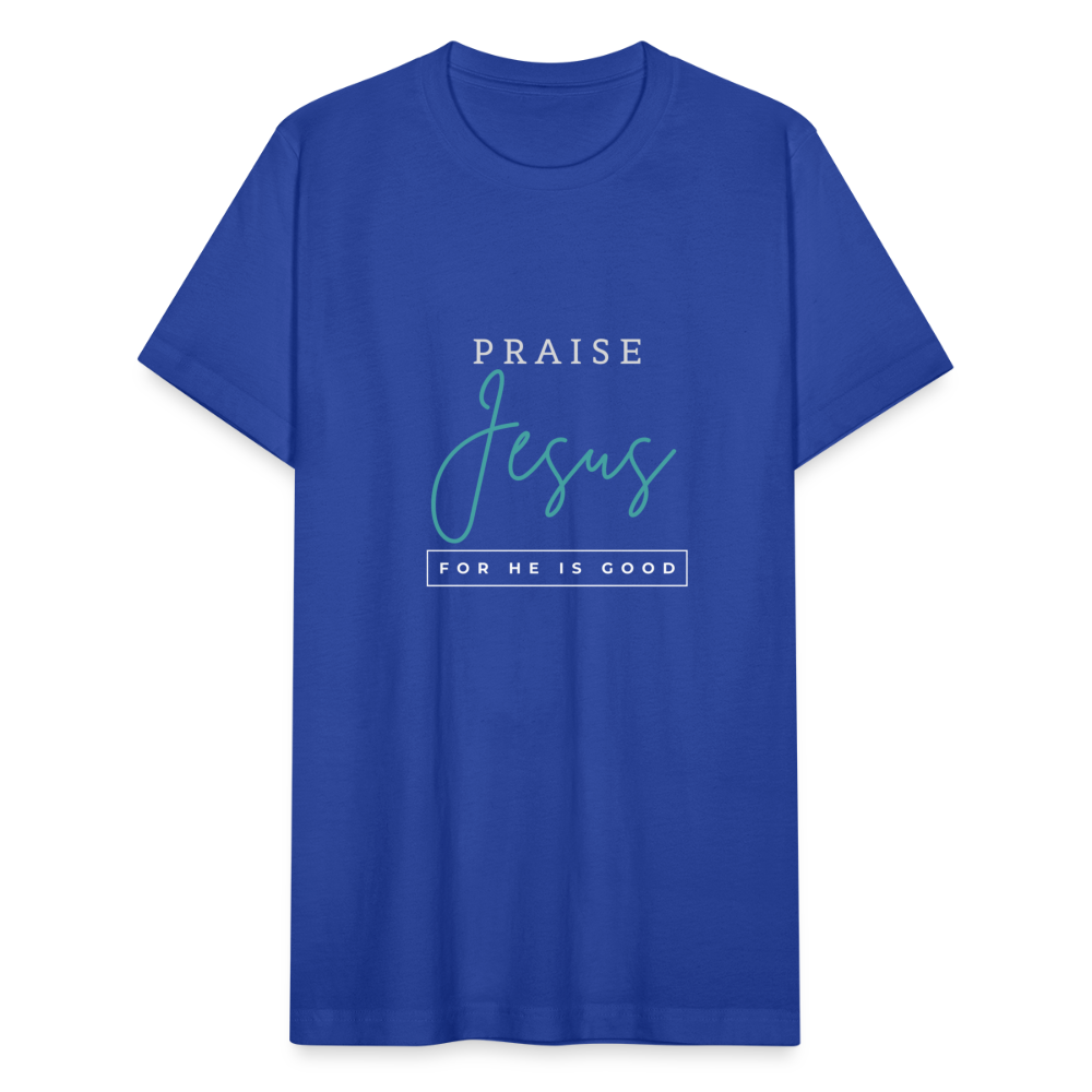Praise Jesus (For He is Good) Unisex Jersey T-Shirt by Bella + Canvas - royal blue