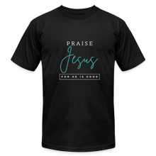 Load image into Gallery viewer, Praise Jesus (For He is Good) Unisex Jersey T-Shirt by Bella + Canvas - black
