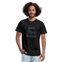 Load image into Gallery viewer, Praise Jesus (For He is Good) Unisex Jersey T-Shirt by Bella + Canvas - black
