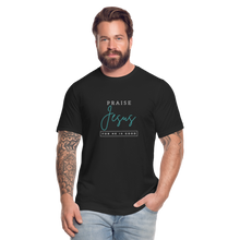 Load image into Gallery viewer, Praise Jesus (For He is Good) Unisex Jersey T-Shirt by Bella + Canvas - black
