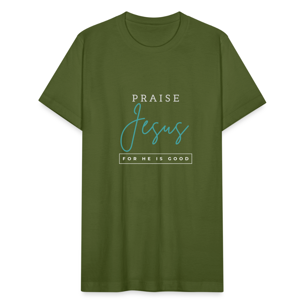 Praise Jesus (For He is Good) Unisex Jersey T-Shirt by Bella + Canvas - olive