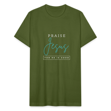 Load image into Gallery viewer, Praise Jesus (For He is Good) Unisex Jersey T-Shirt by Bella + Canvas - olive
