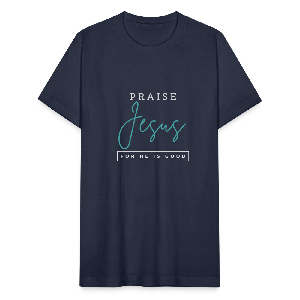 Praise Jesus (For He is Good) Unisex Jersey T-Shirt by Bella + Canvas - navy