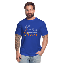 Load image into Gallery viewer, Fall For Jesus Unisex Jersey T-Shirt by Bella + Canvas - royal blue
