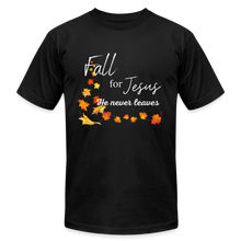 Load image into Gallery viewer, Fall For Jesus Unisex Jersey T-Shirt by Bella + Canvas - black
