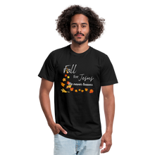 Load image into Gallery viewer, Fall For Jesus Unisex Jersey T-Shirt by Bella + Canvas - black
