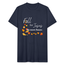 Load image into Gallery viewer, Fall For Jesus Unisex Jersey T-Shirt by Bella + Canvas - navy
