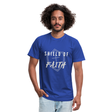 Load image into Gallery viewer, Shield of Faith Unisex Jersey T-Shirt by Bella + Canvas - royal blue
