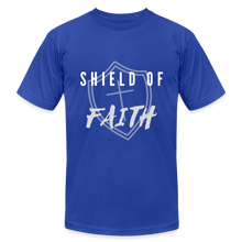 Load image into Gallery viewer, Shield of Faith Unisex Jersey T-Shirt by Bella + Canvas - royal blue
