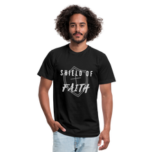 Load image into Gallery viewer, Shield of Faith Unisex Jersey T-Shirt by Bella + Canvas - black
