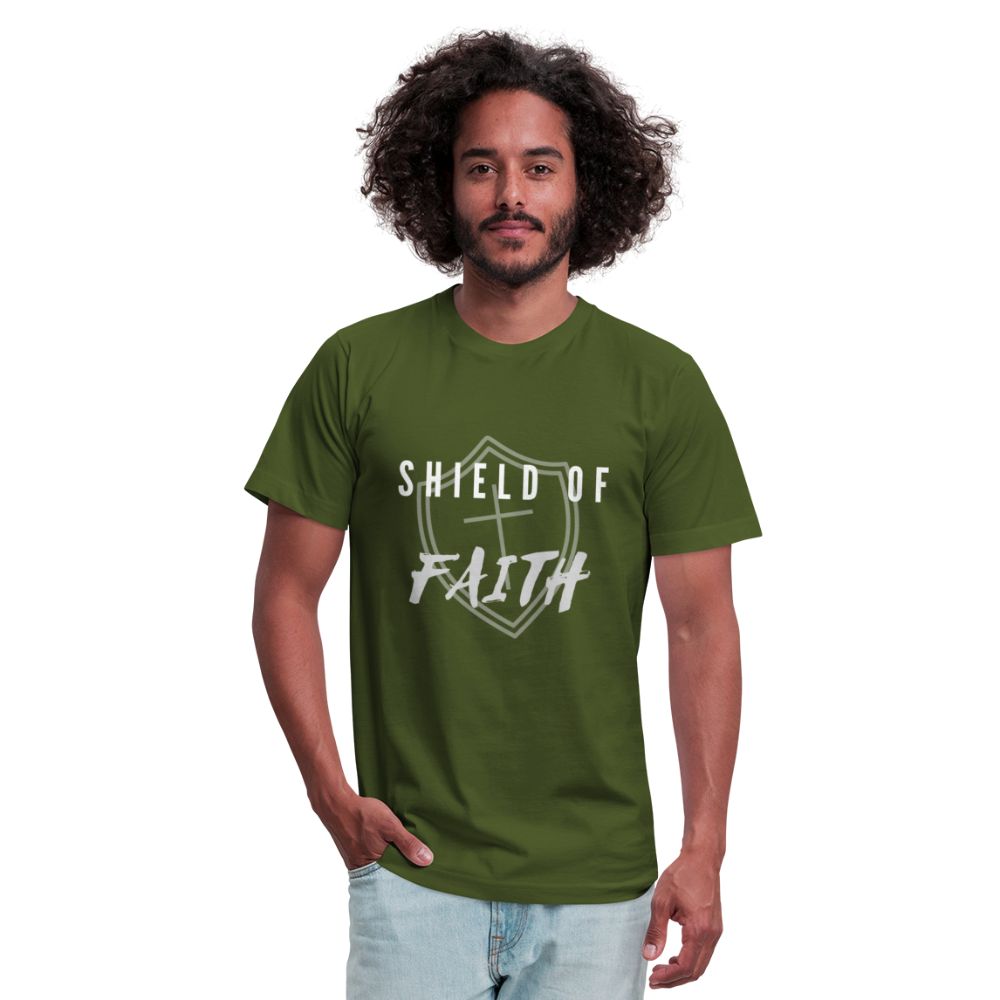 Shield of Faith Unisex Jersey T-Shirt by Bella + Canvas - olive