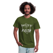 Load image into Gallery viewer, Shield of Faith Unisex Jersey T-Shirt by Bella + Canvas - olive
