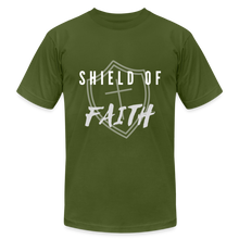 Load image into Gallery viewer, Shield of Faith Unisex Jersey T-Shirt by Bella + Canvas - olive
