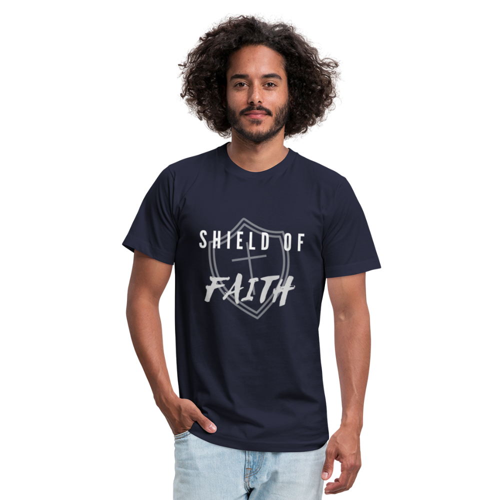 Shield of Faith Unisex Jersey T-Shirt by Bella + Canvas - navy