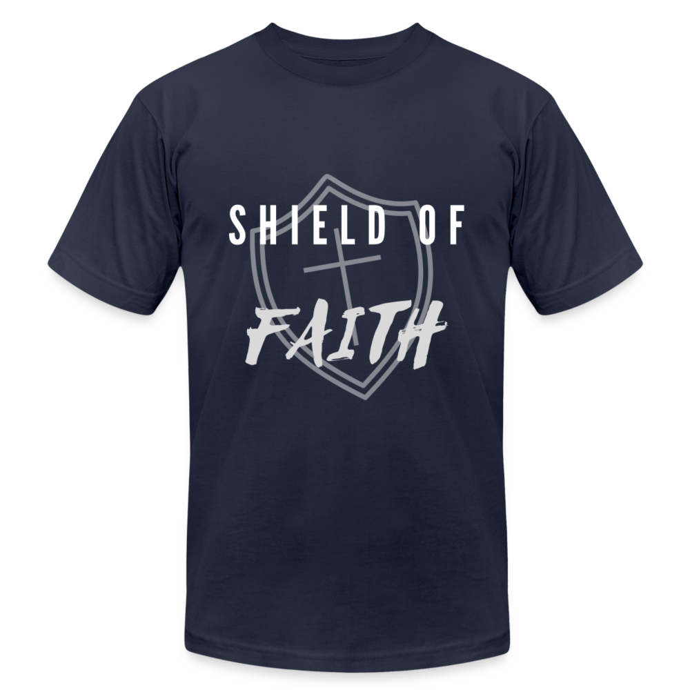 Shield of Faith Unisex Jersey T-Shirt by Bella + Canvas - navy