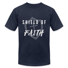 Load image into Gallery viewer, Shield of Faith Unisex Jersey T-Shirt by Bella + Canvas - navy
