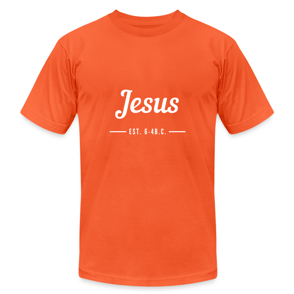 Jesus Est. Unisex Jersey T-Shirt by Bella + Canvas - orange