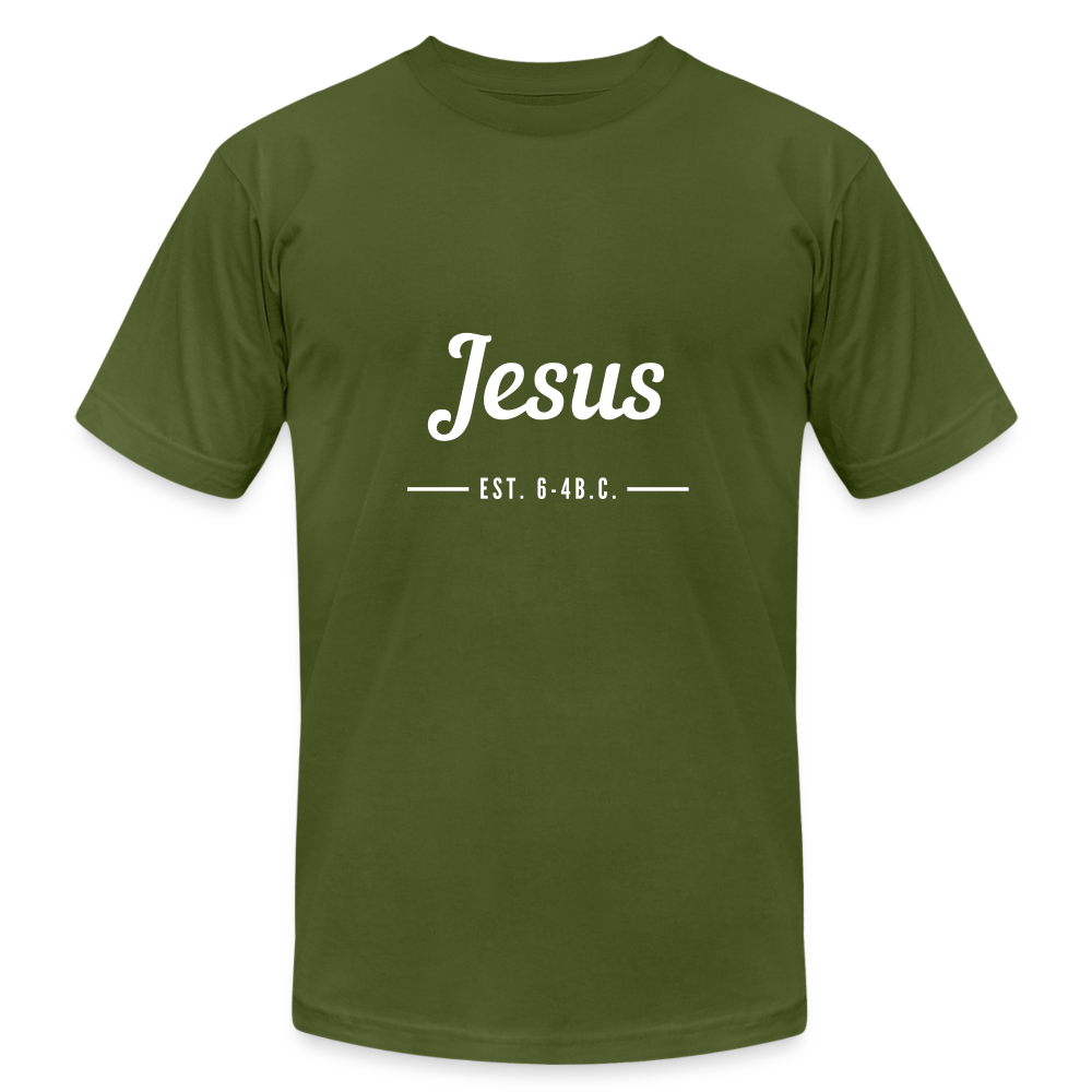 Jesus Est. Unisex Jersey T-Shirt by Bella + Canvas - olive
