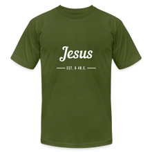 Load image into Gallery viewer, Jesus Est. Unisex Jersey T-Shirt by Bella + Canvas - olive
