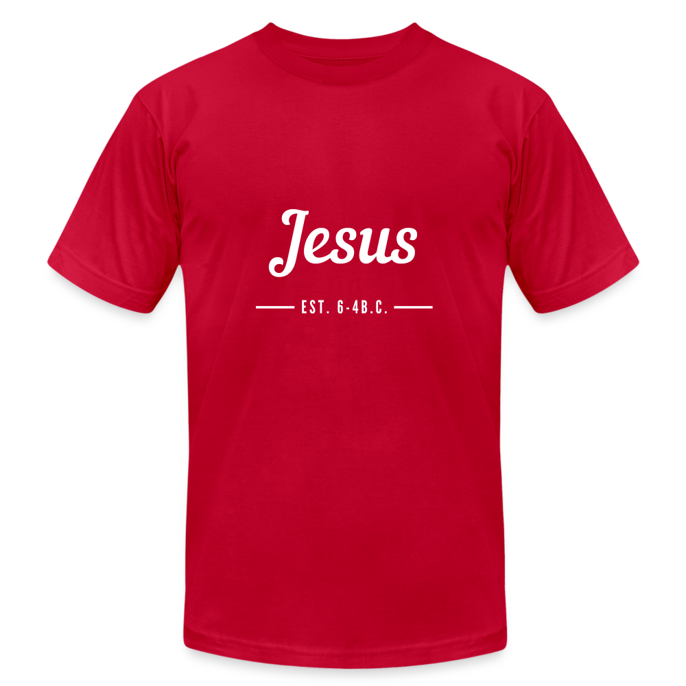 Jesus Est. Unisex Jersey T-Shirt by Bella + Canvas - red